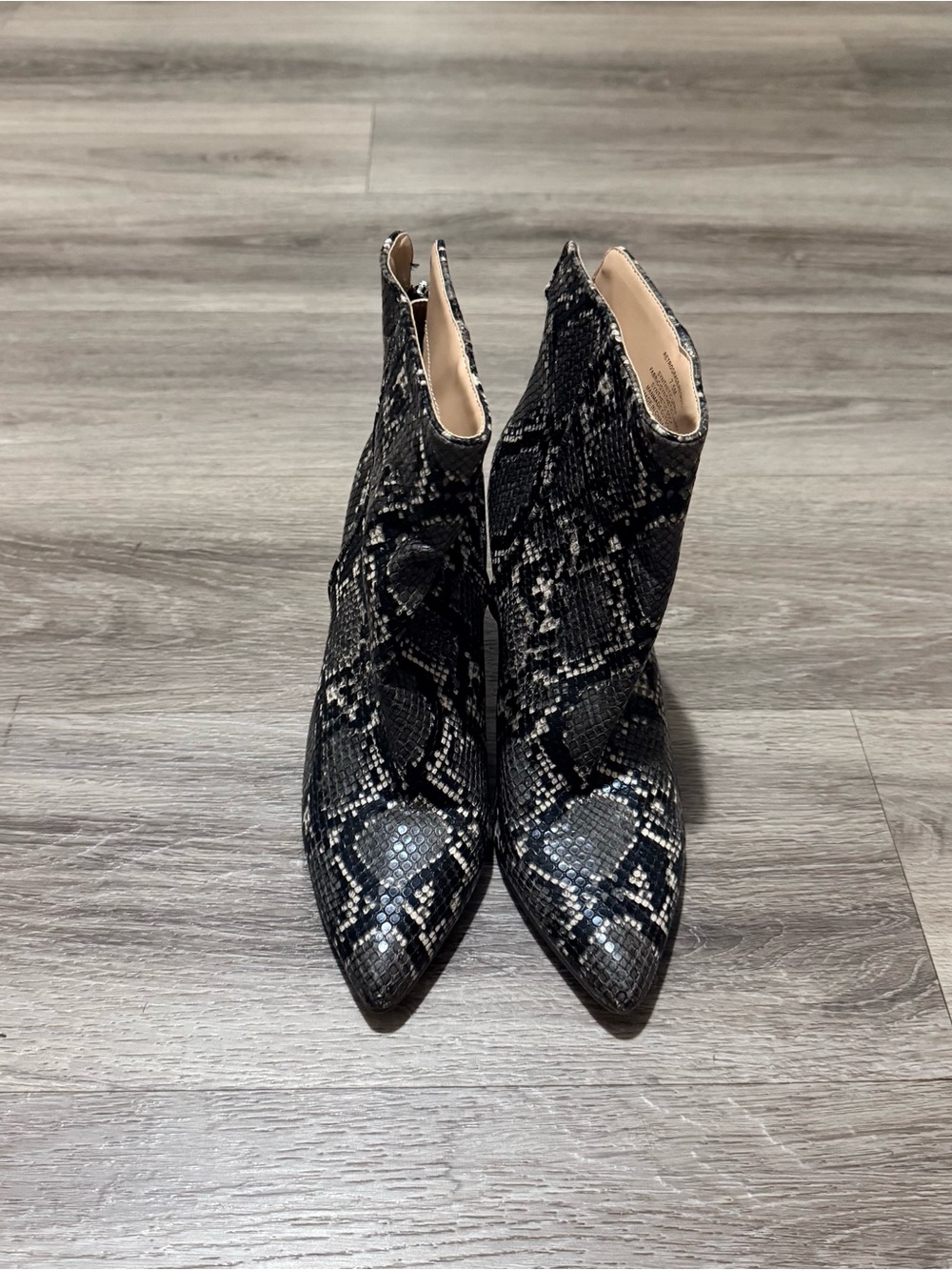 Steve Madden Black Snake-Print Pointed Ankle Booties